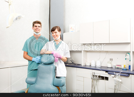 To use this stock image in your creative project, please select the size you need over to the right and click the "Add to Cart" button.
Your downloaded image will come with the Cutcaster watermark removed so don’t worry about the watermark you see on this page. Dental Team in Clinic stock photo, A portrait of a dental team in a clinic smiling at the camera by Tyler Olson