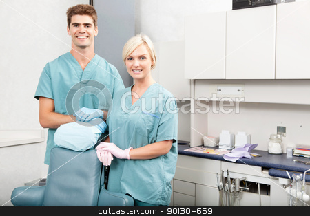 To use this stock image in your creative project, please select the size you need over to the right and click the "Add to Cart" button.
Your downloaded image will come with the Cutcaster watermark removed so don’t worry about the watermark you see on this page. Dental Team stock photo, Portrait of a confident male and female dentists smiling at dental clinic by Tyler Olson