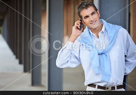 To use this stock image in your creative project, please select the size you need over to the right and click the "Add to Cart" button.
Your downloaded image will come with the Cutcaster watermark removed so don’t worry about the watermark you see on this page. Casual smart man talking on the phone stock photo, Casual smart man talking on the phone and looking away by Tyler Olson
