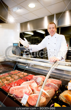 To use this stock image in your creative project, please select the size you need over to the right and click the "Add to Cart" button.
Your downloaded image will come with the Cutcaster watermark removed so don’t worry about the watermark you see on this page. Welcome Butcher Shop stock photo, Portrait of a happy butcher welcoming customers to the shop by Tyler Olson