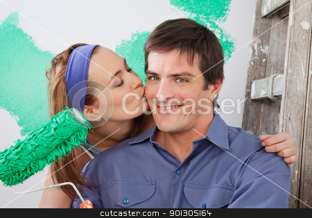 To use this stock image in your creative project, please select the size you need over to the right and click the "Add to Cart" button.
Your downloaded image will come with the Cutcaster watermark removed so don’t worry about the watermark you see on this page. Woman kissing her boyfriend on the cheek stock photo, Pretty Caucasian woman kissing her boyfriend on the cheek by Tyler Olson