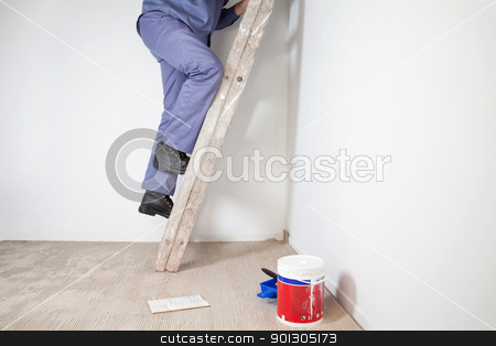 To use this stock image in your creative project, please select the size you need over to the right and click the "Add to Cart" button.
Your downloaded image will come with the Cutcaster watermark removed so don’t worry about the watermark you see on this page. Man on Ladder stock photo, Low section of man's legs climbing wooden ladder by Tyler Olson