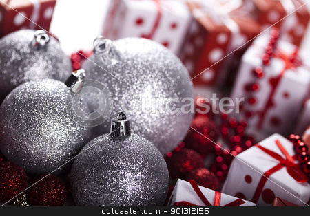 To use this stock image in your creative project, please select the size you need over to the right and click the "Add to Cart" button.
Your downloaded image will come with the Cutcaster watermark removed so don’t worry about the watermark you see on this page. Traditional Christmas Baubles stock photo, Photography of baubles and gift connected with Christmas time and Christmas tree. by Sebastian Duda