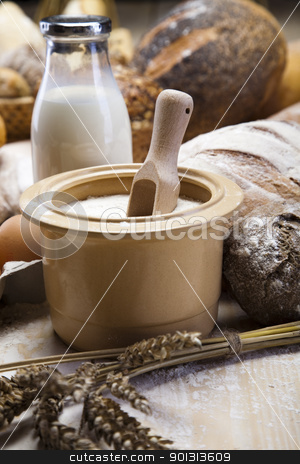 To use this stock image in your creative project, please select the size you need over to the right and click the "Add to Cart" button.
Your downloaded image will come with the Cutcaster watermark removed so don’t worry about the watermark you see on this page. Variety of whole wheat bread stock photo, Still-life assortment of baked bread. by Sebastian Duda