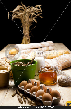 To use this stock image in your creative project, please select the size you need over to the right and click the "Add to Cart" button.
Your downloaded image will come with the Cutcaster watermark removed so don’t worry about the watermark you see on this page. Compositions bread stock photo, Still-life assortment of baked bread. by Sebastian Duda