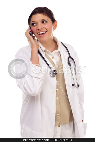 To use this stock image in your creative project, please select the size you need over to the right and click the "Add to Cart" button.
Your downloaded image will come with the Cutcaster watermark removed so don’t worry about the watermark you see on this page. Ethnic Female Doctor or Nurse Using Cell Phone stock photo, Pretty Smiling Ethnic Female Doctor or Nurse Using Cell Phone Isolated on a White Background. by Andy Dean
