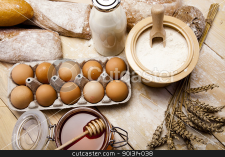 To use this stock image in your creative project, please select the size you need over to the right and click the "Add to Cart" button.
Your downloaded image will come with the Cutcaster watermark removed so don’t worry about the watermark you see on this page. Bread composition stock photo, Still-life assortment of baked bread. by Sebastian Duda
