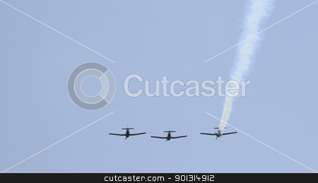 To use this stock image in your creative project, please select the size you need over to the right and click the "Add to Cart" button.
Your downloaded image will come with the Cutcaster watermark removed so don’t worry about the watermark you see on this page. Flyover stock photo, World war 2 airplanes doing a flyover by Henrik Lehnerer