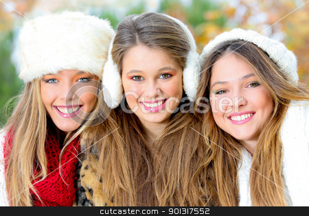 To use this stock image in your creative project, please select the size you need over to the right and click the "Add to Cart" button.
Your downloaded image will come with the Cutcaster watermark removed so don’t worry about the watermark you see on this page. group of winter girls or young women with perfect white teeth stock photo, group of winter girls or young women with perfect white teeth by mandygodbehear