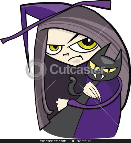 To use this stock image in your creative project, please select the size you need over to the right and click the "Add to Cart" button.
Your downloaded image will come with the Cutcaster watermark removed so don’t worry about the watermark you see on this page. cartoon witch stock vector clipart, cartoon illustration of funny witch with black cat by Igor Zakowski