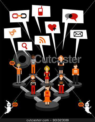 To use this stock image in your creative project, please select the size you need over to the right and click the "Add to Cart" button.
Your downloaded image will come with the Cutcaster watermark removed so don’t worry about the watermark you see on this page. Social network connection diagram in Halloween stock vector clipart, Web social relationship diagram showing people connected in Halloween seasonal. by Cienpies Design