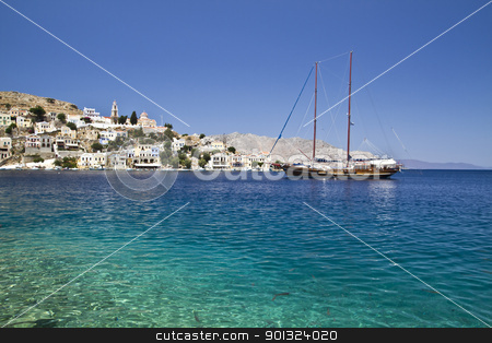 To use this stock image in your creative project, please select the size you need over to the right and click the "Add to Cart" button.
Your downloaded image will come with the Cutcaster watermark removed so don’t worry about the watermark you see on this page. Colorful houses and sailing boat stock photo, Colorful houses and sailing boat in Symi island of Greece by Sasas Design