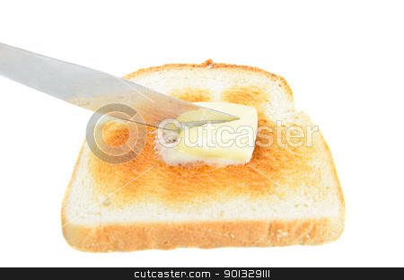 To use this stock image in your creative project, please select the size you need over to the right and click the "Add to Cart" button.
Your downloaded image will come with the Cutcaster watermark removed so don’t worry about the watermark you see on this page. Buttered Toast stock photo, A slice of toast being buttered with a knife, isolated on white. by Richard Nelson