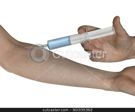 To use this stock image in your creative project, please select the size you need over to the right and click the "Add to Cart" button.
Your downloaded image will come with the Cutcaster watermark removed so don’t worry about the watermark you see on this page. intravenous injection stock photo, injection scene with hand while injecting a blue fluid from a syringe into crook of the arm by prill