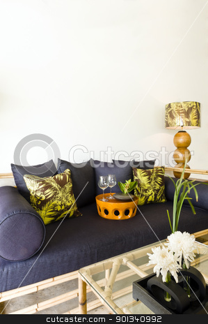 To use this stock image in your creative project, please select the size you need over to the right and click the "Add to Cart" button.
Your downloaded image will come with the Cutcaster watermark removed so don’t worry about the watermark you see on this page. Contemporary sofa bamboo seating area stock photo, Contemporary sofa rattan bamboo seating area beautiful interior design by Ulrich Schade