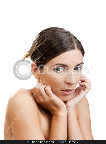 To use this stock image in your creative project, please select the size you need over to the right and click the "Add to Cart" button.
Your downloaded image will come with the Cutcaster watermark removed so don’t worry about the watermark you see on this page. Afraid woman stock photo, Portrait of a beautiful woman with a scared expression by ikostudio