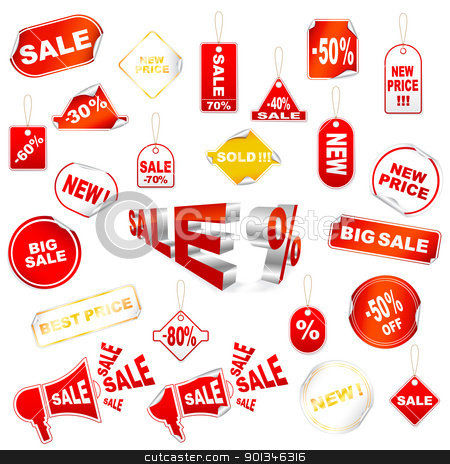 To use this stock image in your creative project, please select the size you need over to the right and click the "Add to Cart" button.
Your downloaded image will come with the Cutcaster watermark removed so don’t worry about the watermark you see on this page. Red sale icons stock vector clipart, Vector set of red sale icons isolated on white by Vladimir Gladcov