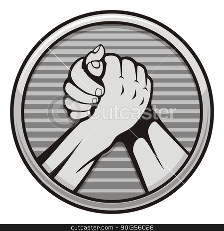 To use this stock image in your creative project, please select the size you need over to the right and click the "Add to Cart" button.
Your downloaded image will come with the Cutcaster watermark removed so don’t worry about the watermark you see on this page. Arm wrestling icon stock vector clipart, Two hands icon in arm wrestling, gray round medal isolated on white background. by fractal.gr