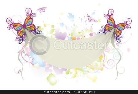 To use this stock image in your creative project, please select the size you need over to the right and click the "Add to Cart" button.
Your downloaded image will come with the Cutcaster watermark removed so don’t worry about the watermark you see on this page. Abstract floral butterfly banner background stock vector clipart, Abstract background of flowers with butterflies holding up a sheet banner with space for text by Christos Georghiou