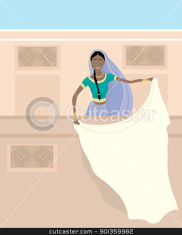 To use this stock image in your creative project, please select the size you need over to the right and click the "Add to Cart" button.
Your downloaded image will come with the Cutcaster watermark removed so don’t worry about the watermark you see on this page. indian balcony stock vector clipart, an illustration of an indian lady dressed in a saree standing on a balcony with white laundry under a blue sky by Mike Smith