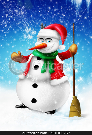 To use this stock image in your creative project, please select the size you need over to the right and click the "Add to Cart" button.
Your downloaded image will come with the Cutcaster watermark removed so don’t worry about the watermark you see on this page. Smiling snowman with broom and green scarf stock photo, Smilingsnowman with broom and green scarf on blue background illustration by aos1212