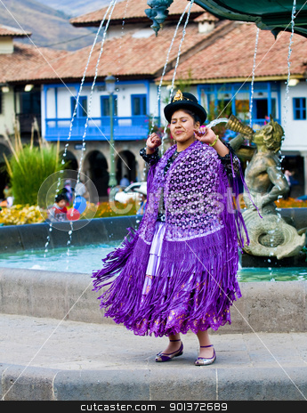 To use this stock image in your creative project, please select the size you need over to the right and click the "Add to Cart" button.
Your downloaded image will come with the Cutcaster watermark removed so don’t worry about the watermark you see on this page. Peruvian dancer stock photo, Cusco , Peru - May 25 : Peruvian dancer with traditional clothes dancing in street in Cusco Peru on May 25 2011 by Kobby Dagan