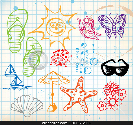 To use this stock image in your creative project, please select the size you need over to the right and click the "Add to Cart" button.
Your downloaded image will come with the Cutcaster watermark removed so don’t worry about the watermark you see on this page. Summer doodle elements stock vector clipart, Summer doodle elements - sun, ocean, flower by orson