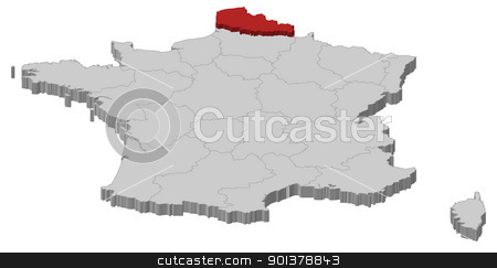 To use this stock image in your creative project, please select the size you need over to the right and click the "Add to Cart" button.
Your downloaded image will come with the Cutcaster watermark removed so don’t worry about the watermark you see on this page. Map of France, Nord-Pas-de-Calais highlighted stock vector clipart, Political map of France with the several regions where Nord-Pas-de-Calais is highlighted. by Schwabenblitz
