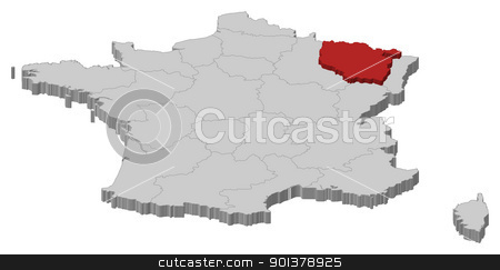 To use this stock image in your creative project, please select the size you need over to the right and click the "Add to Cart" button.
Your downloaded image will come with the Cutcaster watermark removed so don’t worry about the watermark you see on this page. Map of France, Lorraine highlighted stock vector clipart, Political map of France with the several regions where Lorraine is highlighted. by Schwabenblitz