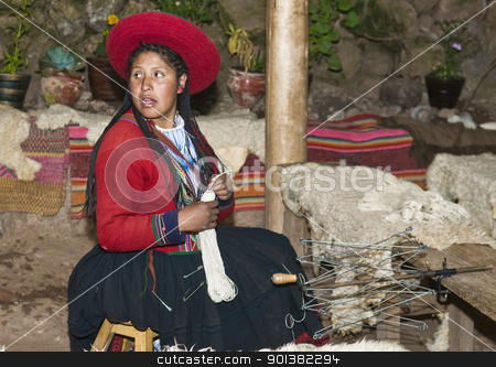 To use this stock image in your creative project, please select the size you need over to the right and click the "Add to Cart" button.
Your downloaded image will come with the Cutcaster watermark removed so don’t worry about the watermark you see on this page. Peruvian woman weaving stock photo, Cusco , Peru - May 26 2011 : Quechua Indian woman weaving with strap loom by Kobby Dagan
