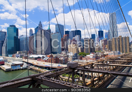 To use this stock image in your creative project, please select the size you need over to the right and click the "Add to Cart" button.
Your downloaded image will come with the Cutcaster watermark removed so don’t worry about the watermark you see on this page. Brooklyn bridge stock photo, View of Manhattan from the Brooklyn bridge by Kobby Dagan