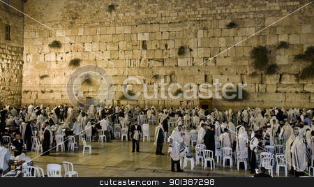 To use this stock image in your creative project, please select the size you need over to the right and click the "Add to Cart" button.
Your downloaded image will come with the Cutcaster watermark removed so don’t worry about the watermark you see on this page. Selichot stock photo, JERUSALEM - SEP 26 : The Wailing wall during the penitential prayers the