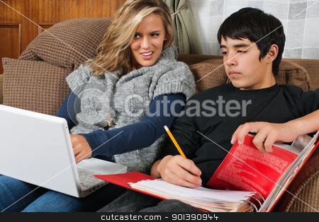 To use this stock image in your creative project, please select the size you need over to the right and click the "Add to Cart" button.
Your downloaded image will come with the Cutcaster watermark removed so don’t worry about the watermark you see on this page. Students doing homework together stock photo, Photo of two students doing homework together. by © Ron Sumners