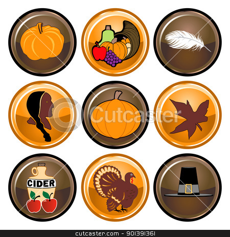 To use this stock image in your creative project, please select the size you need over to the right and click the "Add to Cart" button.
Your downloaded image will come with the Cutcaster watermark removed so don’t worry about the watermark you see on this page. Thanksgiving Buttons stock vector clipart, Vector Illustration of nine brown and orange round Thanksgiving button icons. by Basheera Hassanali