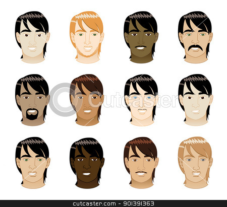 Straight Hair Men Faces Stock Vector