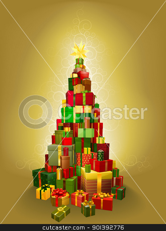 To use this stock image in your creative project, please select the size you need over to the right and click the "Add to Cart" button.
Your downloaded image will come with the Cutcaster watermark removed so don’t worry about the watermark you see on this page. Gold Christmas present tree Illustration stock vector clipart, Illustration of a pile of presents in the shape of a Christmas tree with gold pattern background by Christos Georghiou