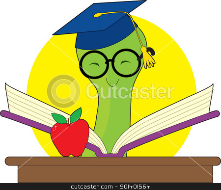 To use this stock image in your creative project, please select the size you need over to the right and click the "Add to Cart" button.
Your downloaded image will come with the Cutcaster watermark removed so don’t worry about the watermark you see on this page. Worm Book stock vector clipart, Green bookworm with a mortar cap reading a book on a desk with an apple. by Maria Bell