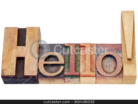 To use this stock image in your creative project, please select the size you need over to the right and click the "Add to Cart" button.
Your downloaded image will come with the Cutcaster watermark removed so don’t worry about the watermark you see on this page. hello in letterpress time stock photo, hello exclamation in isolated vintage wood letterpress printing blocks by Marek Uliasz