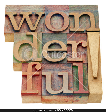 To use this stock image in your creative project, please select the size you need over to the right and click the "Add to Cart" button.
Your downloaded image will come with the Cutcaster watermark removed so don’t worry about the watermark you see on this page. wonderful exclamation stock photo, wonderful exclamation - an isolated word in vintage wood letterpress printing blocks by Marek Uliasz