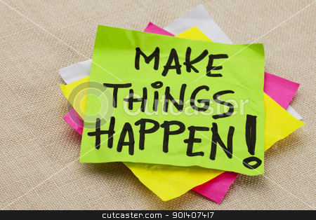 To use this stock image in your creative project, please select the size you need over to the right and click the "Add to Cart" button.
Your downloaded image will come with the Cutcaster watermark removed so don’t worry about the watermark you see on this page. Make things happen stock photo, Make things happen motivational reminder - handwriting on a green sticky note by Marek Uliasz