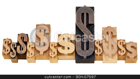 To use this stock image in your creative project, please select the size you need over to the right and click the "Add to Cart" button.
Your downloaded image will come with the Cutcaster watermark removed so don’t worry about the watermark you see on this page. dolar sign abstract stock photo, financial concept - a row of dollar signs - isolated vintage wood letterpress printing blocks by Marek Uliasz