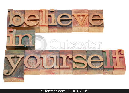 To use this stock image in your creative project, please select the size you need over to the right and click the "Add to Cart" button.
Your downloaded image will come with the Cutcaster watermark removed so don’t worry about the watermark you see on this page. believe in yourself stock photo, believe in yourself - motivation concept - isolated text in vintage wood letterpress printing blocks by Marek Uliasz