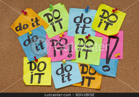 To use this stock image in your creative project, please select the size you need over to the right and click the "Add to Cart" button.
Your downloaded image will come with the Cutcaster watermark removed so don’t worry about the watermark you see on this page. do it - procrastination concept stock photo, fighting procrastination concept - do it phrase on color sticky notes posted on a cork bulletin board by Marek Uliasz