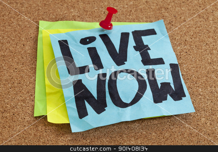 To use this stock image in your creative project, please select the size you need over to the right and click the "Add to Cart" button.
Your downloaded image will come with the Cutcaster watermark removed so don’t worry about the watermark you see on this page. live now reminder stock photo, live now reminder on blue sticky note posted on cork board by Marek Uliasz