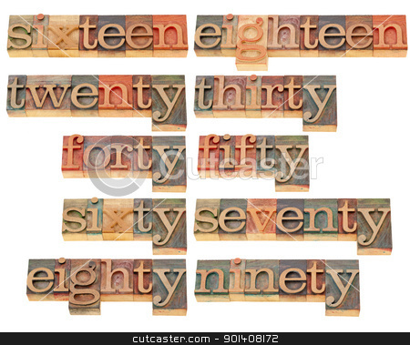 To use this stock image in your creative project, please select the size you need over to the right and click the "Add to Cart" button.
Your downloaded image will come with the Cutcaster watermark removed so don’t worry about the watermark you see on this page. birthday or anniversary numbers stock photo, birthday or anniversary numbers from sixteen to ninety - isolated words in vintage wood letterpress printing blocks by Marek Uliasz