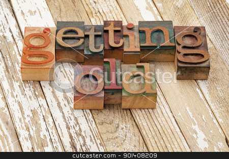 To use this stock image in your creative project, please select the size you need over to the right and click the "Add to Cart" button.
Your downloaded image will come with the Cutcaster watermark removed so don’t worry about the watermark you see on this page. getting old stock photo, getting old words in vintage wooden letterpress printing blocks against grunge white painted wood surface by Marek Uliasz