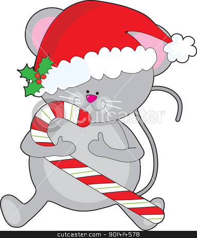 To use this stock image in your creative project, please select the size you need over to the right and click the "Add to Cart" button.
Your downloaded image will come with the Cutcaster watermark removed so don’t worry about the watermark you see on this page. Christmas Mouse stock vector clipart, A cute, smiling mouse is holding a candy cane, and wearing a Santa hat adorned with a sprig of holly. by Maria Bell