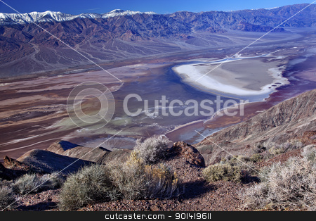 To use this stock image in your creative project, please select the size you need over to the right and click the "Add to Cart" button.
Your downloaded image will come with the Cutcaster watermark removed so don’t worry about the watermark you see on this page. Badwater from Dante View with Panamint Mountains Death Valley Na stock photo, Salt Badwater Basin Panamint Mountains from Dante's View Death Valley National Park California Lowest spot in the Western Hemisphere 282 Feet below Sea Level from Highest Point in Death Valley by William Perry