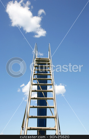 To use this stock image in your creative project, please select the size you need over to the right and click the "Add to Cart" button.
Your downloaded image will come with the Cutcaster watermark removed so don’t worry about the watermark you see on this page. ladder to the sky stock photo, Steps leading to a blue sky with clouds by Paul Prescott