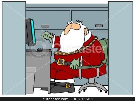 To use this stock image in your creative project, please select the size you need over to the right and click the "Add to Cart" button.
Your downloaded image will come with the Cutcaster watermark removed so don’t worry about the watermark you see on this page. Santa In The Office stock photo, This illustration depicts Santa Claus sitting in an office cubicle. by Dennis Cox